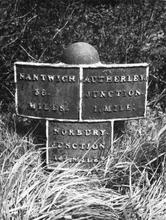 Milepost: 'Autherley Junction 1 mile'.  5 May 1975