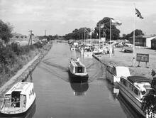  Market Drayton - north from Betton Road Bridge (63).  Ladyline Marina.  (1973)