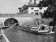 Gnosall: 'Kidsgrove' entering Gnosall Bridge (35), towed by 'Collingwood' (1959)  