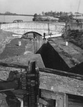 Grindley Brook staircase lock 3 and Grindley Brook Bridge (28)  (1955)
