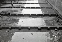 Pontcysyllte Aqueduct drained for repairs. Detail of bottom plates. 1964