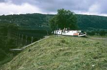Hostelcraft narrowboat PAMELA setting off, horse-drawn, onto Pontcysyllte Aqueduct, Llangollen Canal, July 1969