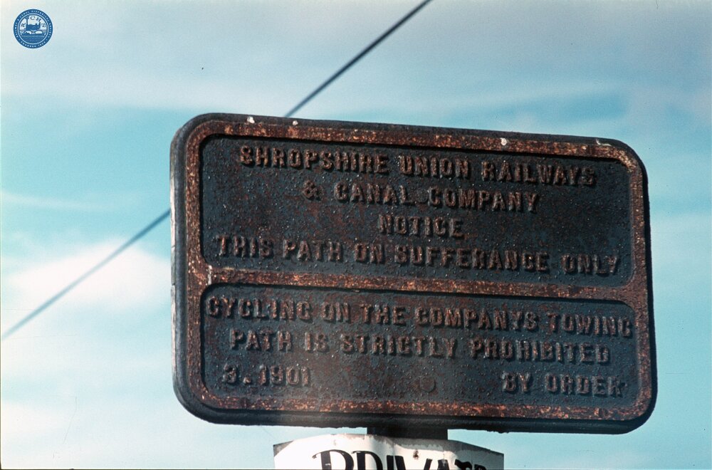 Welshpool. Shropshire Union notice: cycling prohibited. 1970