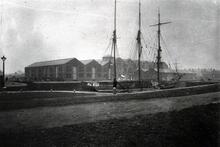 Ellesmere Port, tidal basin with 3-masted vessel