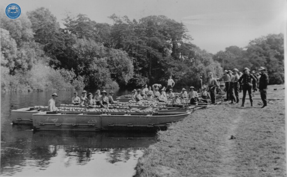 Royal Engineers exercise with pontoons. 1906