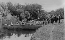 Royal Engineers exercise with pontoons. 1906