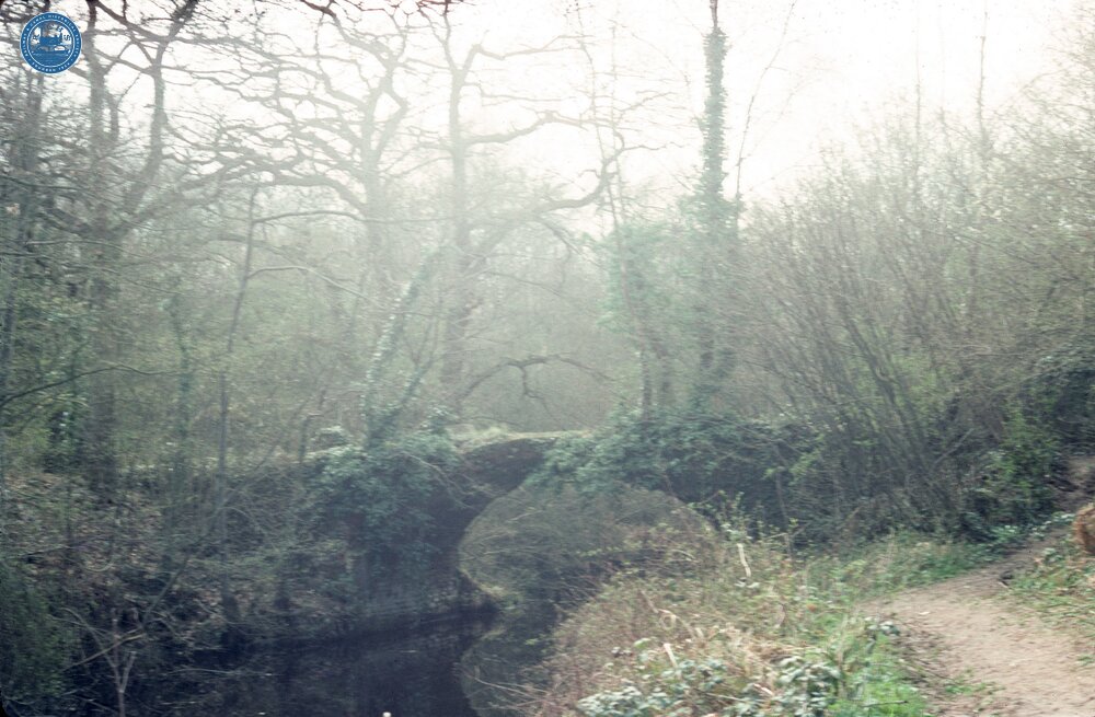 Coxmoor Bridge, near Crookham in Hampshire, Basingstoke Canal. Circa April 1977