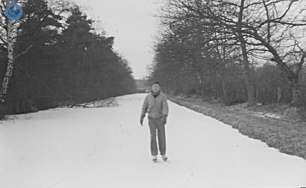 Skater on frozen canal between Brookwood and Pirbright. 19/02/56