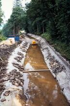 Brecon & Abergavenny Canal. Above Llanfoist. Repairs following a major breach. 1975