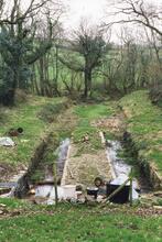 Hobbacott Down.  The basin at the bottom of the incline  March 1998