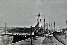 Bude Inner Harbour, sailing ships (c1900)