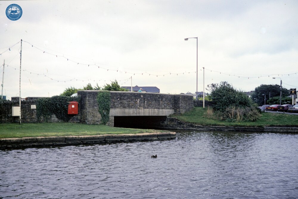 Bude. New bridge carrying The Crescent (road) over the canal, looking south. 24 August 1989