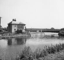 Electrically operated swing bridge at Countess Wear. August 1955