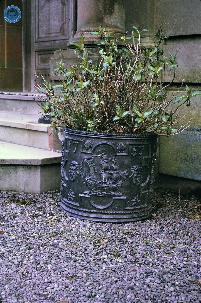 Dalswinton House - cast iron flower pot dated 1857. May 1975.