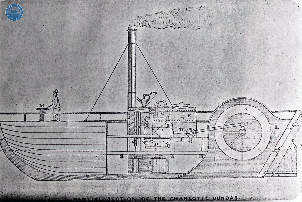  Sectional drawing of Charlotte Dundas, launched Forth & Clyde 1802. Trial run March 1803 (From Steam on Canals Sub-Collection)