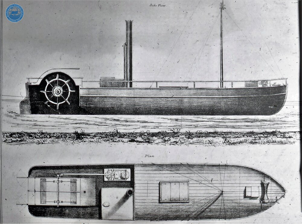 Plan and side view of The Cyclops Forth & Clyde Canal to Alloa. 1831 (From Steam on Canals Sub-Collection) 