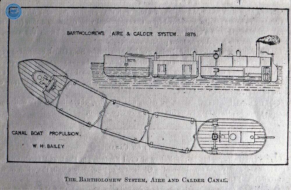 Aire & Calder navigation. Bartholomew's original "pusher" box boat system 1875 (From Steam on Canals Sub-Collection) 
