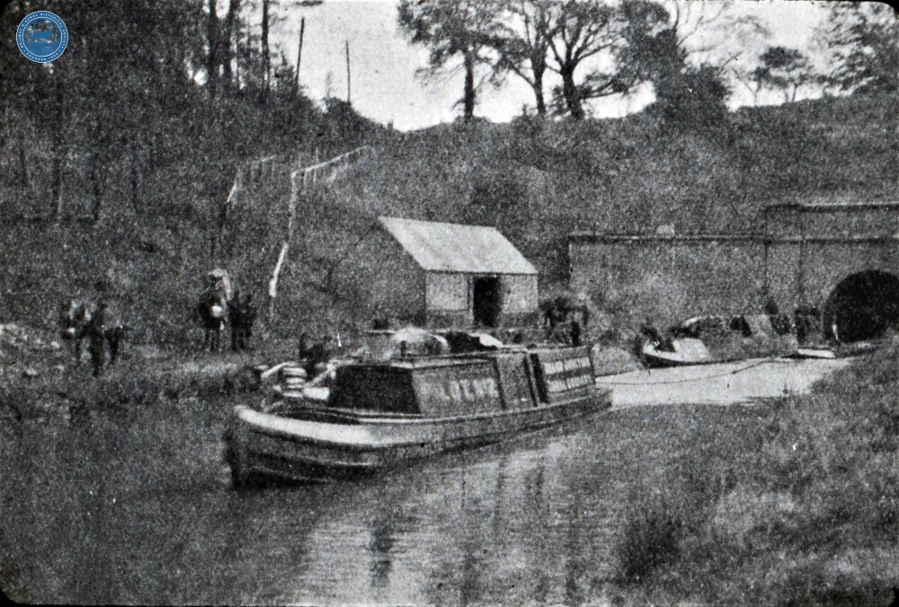 Steam tunnel tug Pilot no 2 emerging from Blisworth Tunnel, Grand Junction Canal  (From Steam on Canals Sub-Collection) 