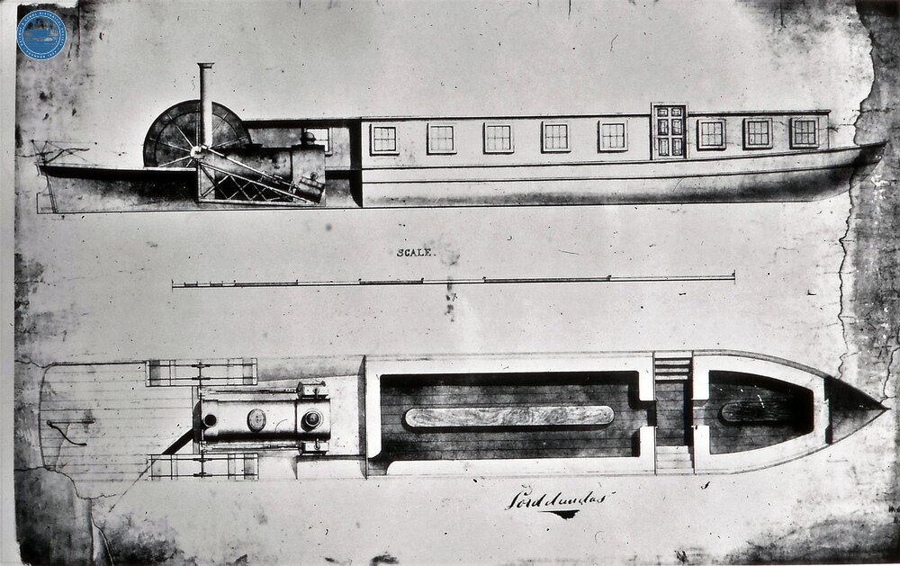 Engraving of old steam boat Lord Dundas
