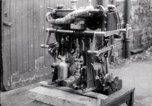 Arthur Hendersons Simpson-Strickland launch engine taken outside workshop at Cragwood.