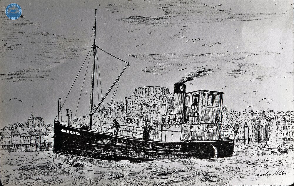 Scottish puffer “Auld Reekie” at Oban sketched by Harley Miller