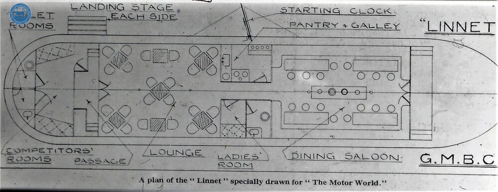 TSS Linnet – plan of boat converted for use of Glasgow Motor Boat Club moored on Gairloch. 1930