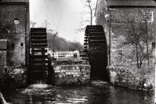 Cheddleton Flint mill, restored water wheels. 14/03/71 