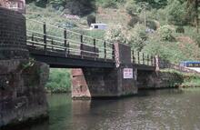 Caldon Canal. Towpath bridge No. 49 over River Churnet, Consall Forge, May 1975