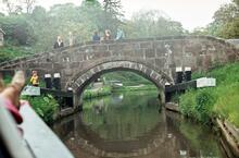 Caldon Canal. Flood gates and Bridge 50, Consall Forge, May 1975