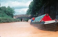 Boats waiting to enter north end of Harecastle tunnel, June 1977