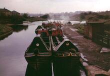 BW NW fleet narrowboats at Anderton, above lift, Trent and Mersey Canal, June 1965