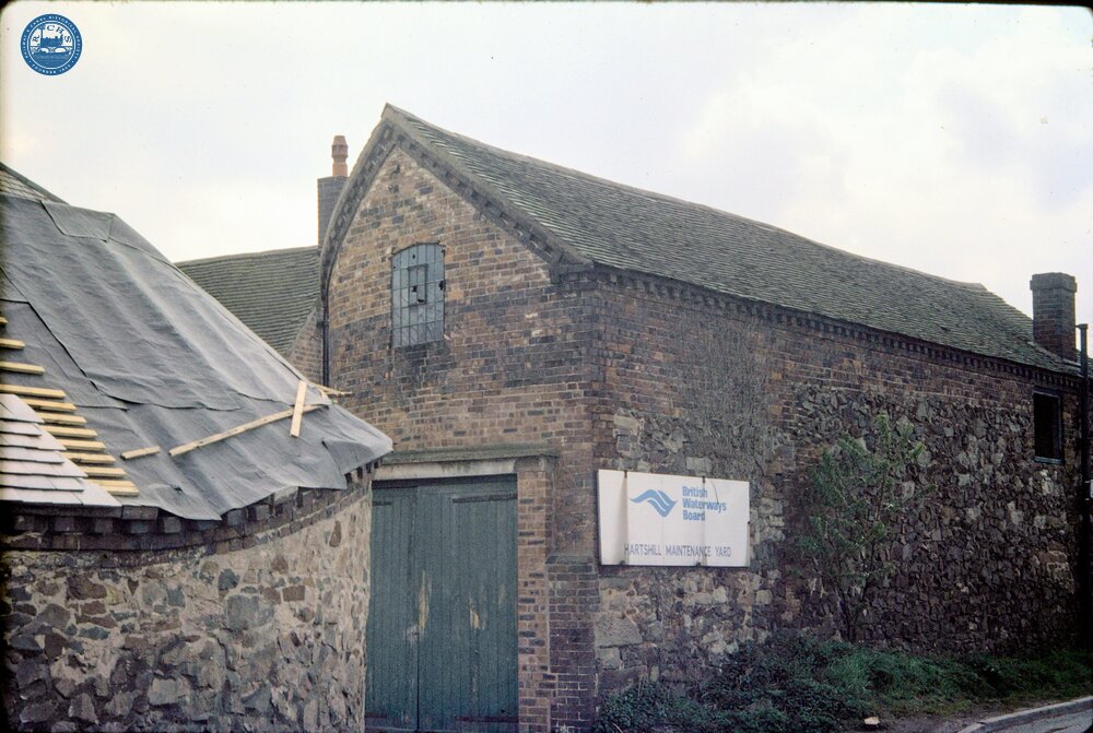 Coventry Canal. BWB Hartshill Maintenance Yard Entrance with Nameplate. 1978