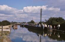 Coventry Canal. Fazeley- Coventry. Hawkesbury Junction. Narrowboats moored include BW BUDE & AWE. 27/09/1964
