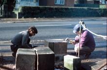 Droitwich Canal, rebuilding gate pillars, Bournville