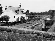 Droitwich Barge Canal: Ladywood Lock  and cottage. September 1956