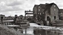 Abbey Mill and weir to River Severn at Tewkesbury. 1961 