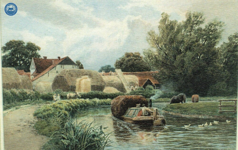 Painting of a barge carrying hay on the Lower Avon. Date: C1870