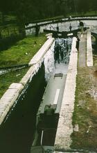 Hire boat FALCON in Bratch Locks, Staffs & Worcs Canal, Apr 1962