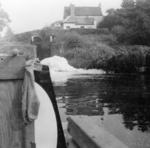 Detergent foam at Botterham Locks, Staffs & Worcs Canal, August 1958