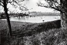 Bittell Upper Reservoir and dam; view to boat house. 02/05/71