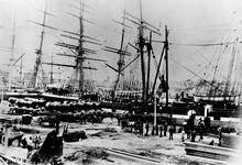 Birkenhead Docks - Loading Locomotives in the 1870s. (Ref: 035063)