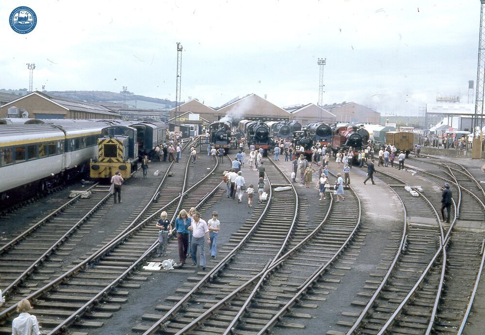 1975 - Overall view of exhibit area. Shildon Rail 150 26 Audust 1975