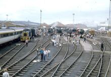 1975 - Overall view of exhibit area. Shildon Rail 150 26 Audust 1975