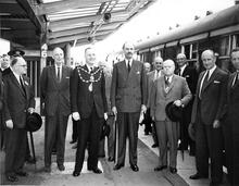 1962 - BR (S). Completion of Kent Coast electrification 18 June 1962. Dignitaries at Folkestone Central Station to mark the event. (Ref: 030991)