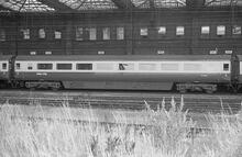 Mk 3a First Open coach number 11023. Rugby station (LEC1 @ 82m 40ch) 8 August 1975 (Ref: 012035)