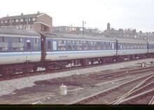BR Mk2c coach TSO 5614 Transpennine. York 21 March 1989. (Ref: 017251)