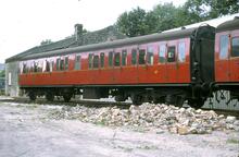 BR Standard non-corridor coach SLO. KWVR no 17. Oxenhope 6 September 1975. (Ref: 017100)