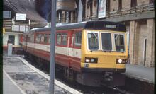 017254 BR DMU Class 141 141105 DNS 55525 leading. York 21 March 1989