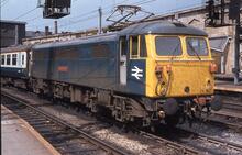 87028 BR electric loco, Class 87/0 87028 “Lord President”. Carlisle  25 May 1983. (Ref: 017167)