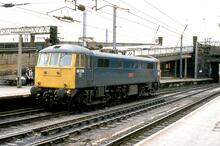 86259 BR electric loco  Class 86/2 86259 “Peter Pan”. Carlisle  25 May 1983 (Ref: 017174)